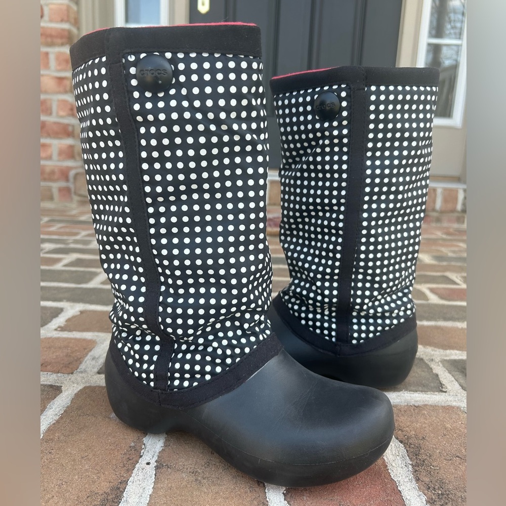 CROCS Claire Black Clog Boots Polka Dot maximalist uglycore 6